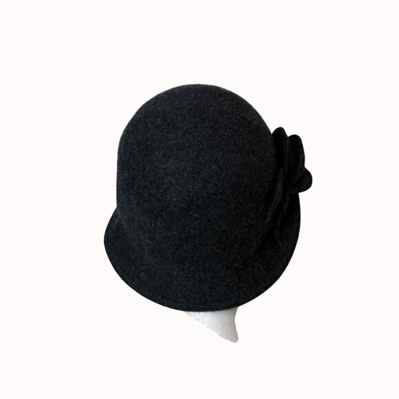 Charter Club Black Wool Cloche Womens Size M/L Vintage Style Flower Winter Hat - Picture 13 of 14